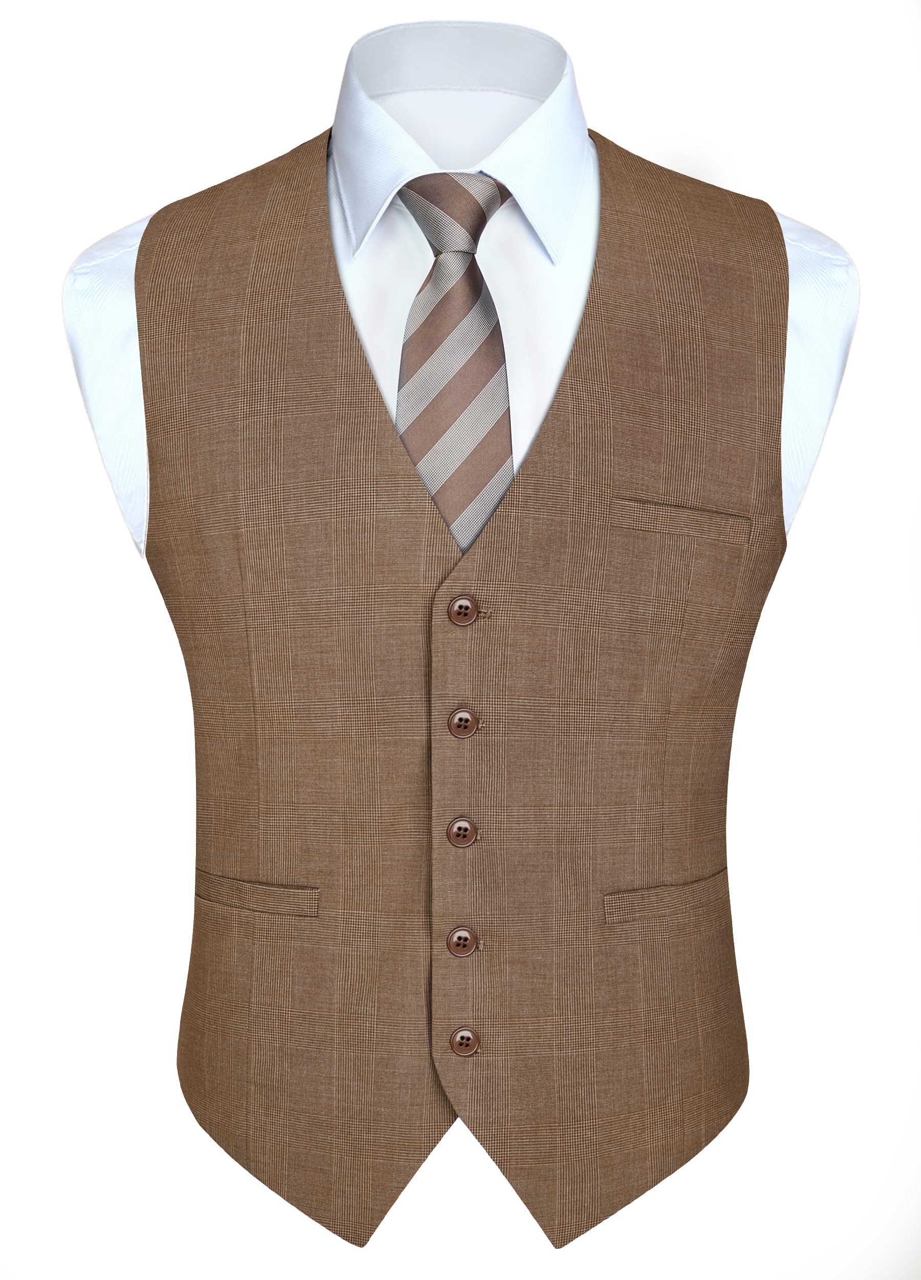 HISDERN Chalecos de Cuadros para Hombre de Vestir Chaleco Traje Escoces de Algodón Clásico Formal Elegantes de Fiesta Boda Con Bolsillos