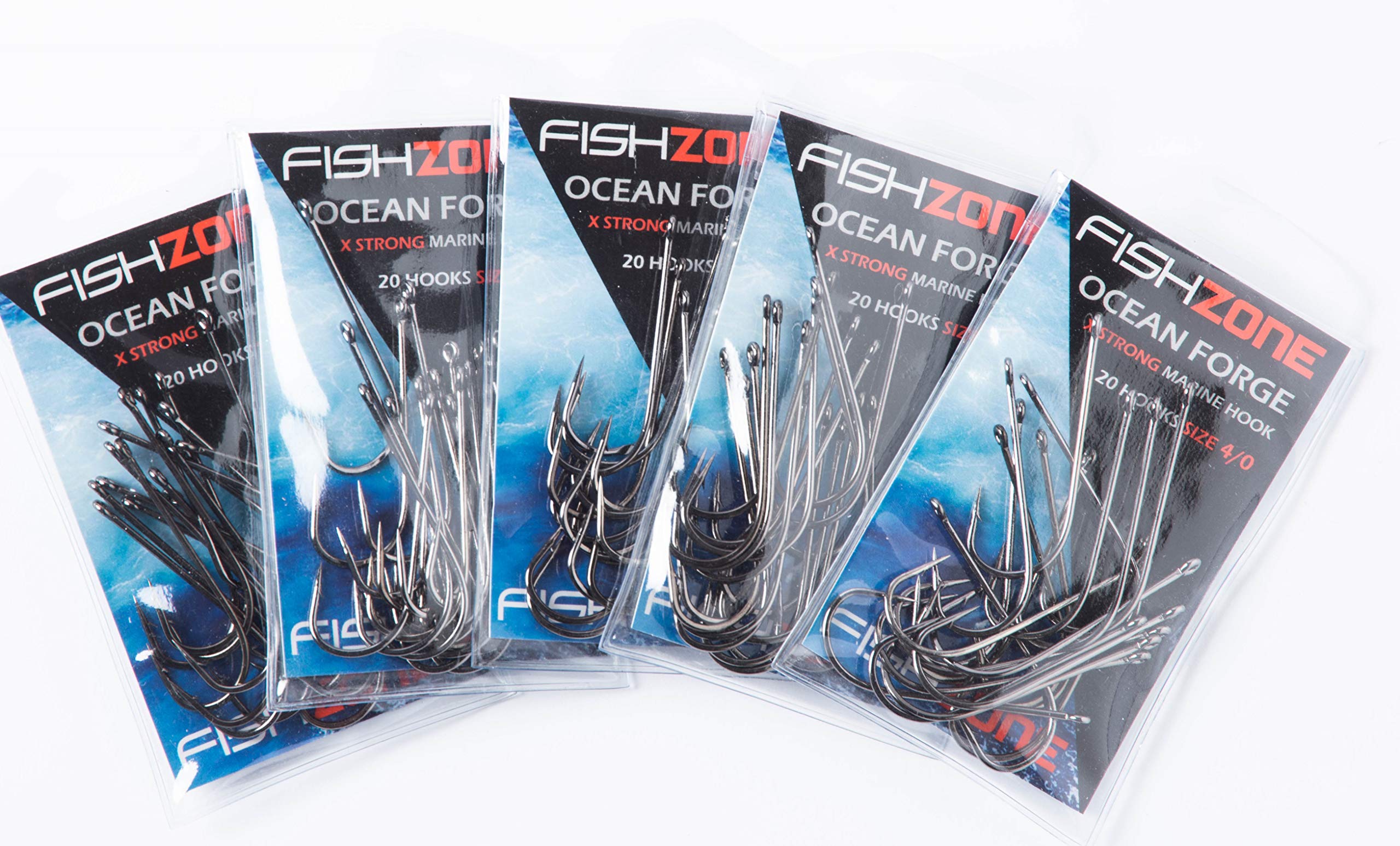 FishzoneUK - 50 or 100 OCEAN FORGE Sea Fishing Hooks (5 packs of 10 or 20) - XX Strong Forged High Carbon Steel Aberdeen - Available Sizes 6/0 5/0 4/0 3/0 2/0 1/0 and 1 -(Size 1/0-100 hooks)