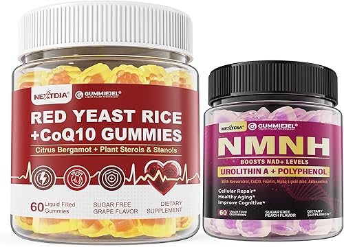Paquete de 2 suplementos NAD+ para mujeres y hombres + 1 paquete de gomitas de arroz de levadura roja de 2400 mg