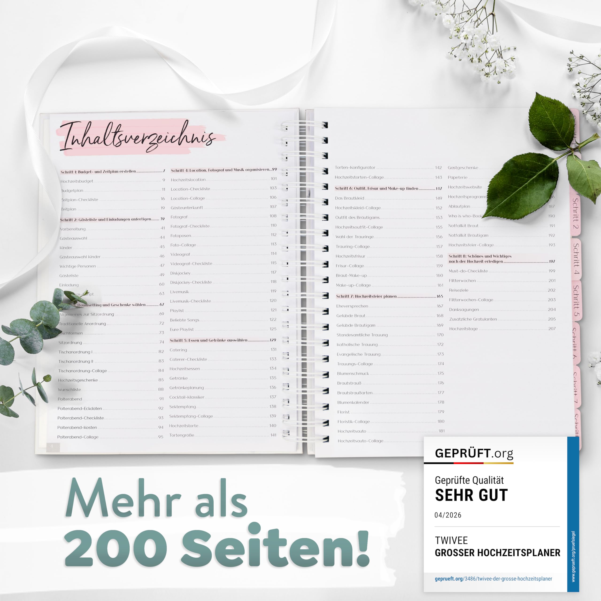 TWIVEE - Der große Hochzeitsplaner - Wedding Planner - deutsch - über 200 Seiten - Organizer mit Kalender - Buch zur Hochzeit - Tolles Geschenk zur Verlobung