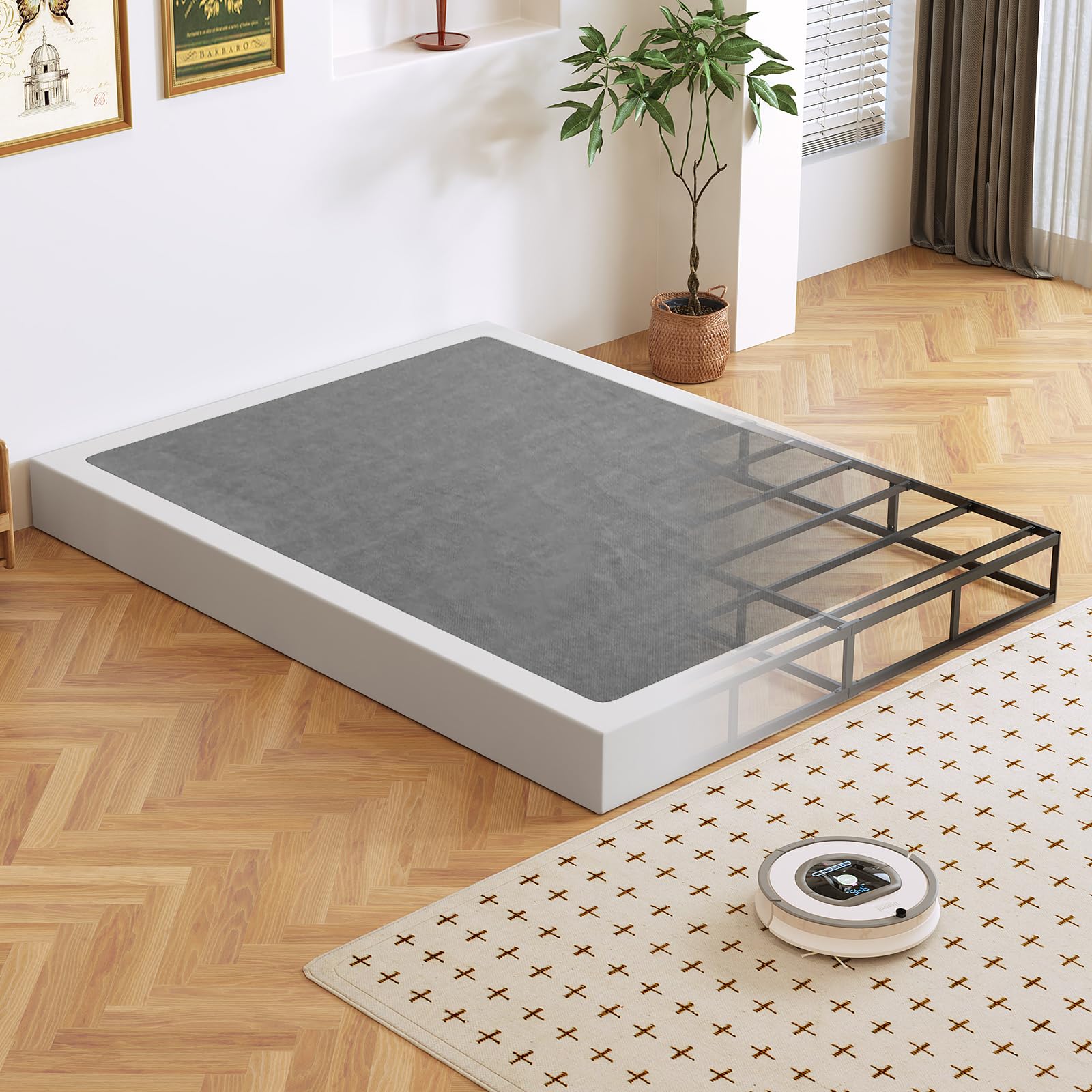 box spring, metal frame mattress foundation with fabric cover, easy assembly, noise-free (7 inch, full)