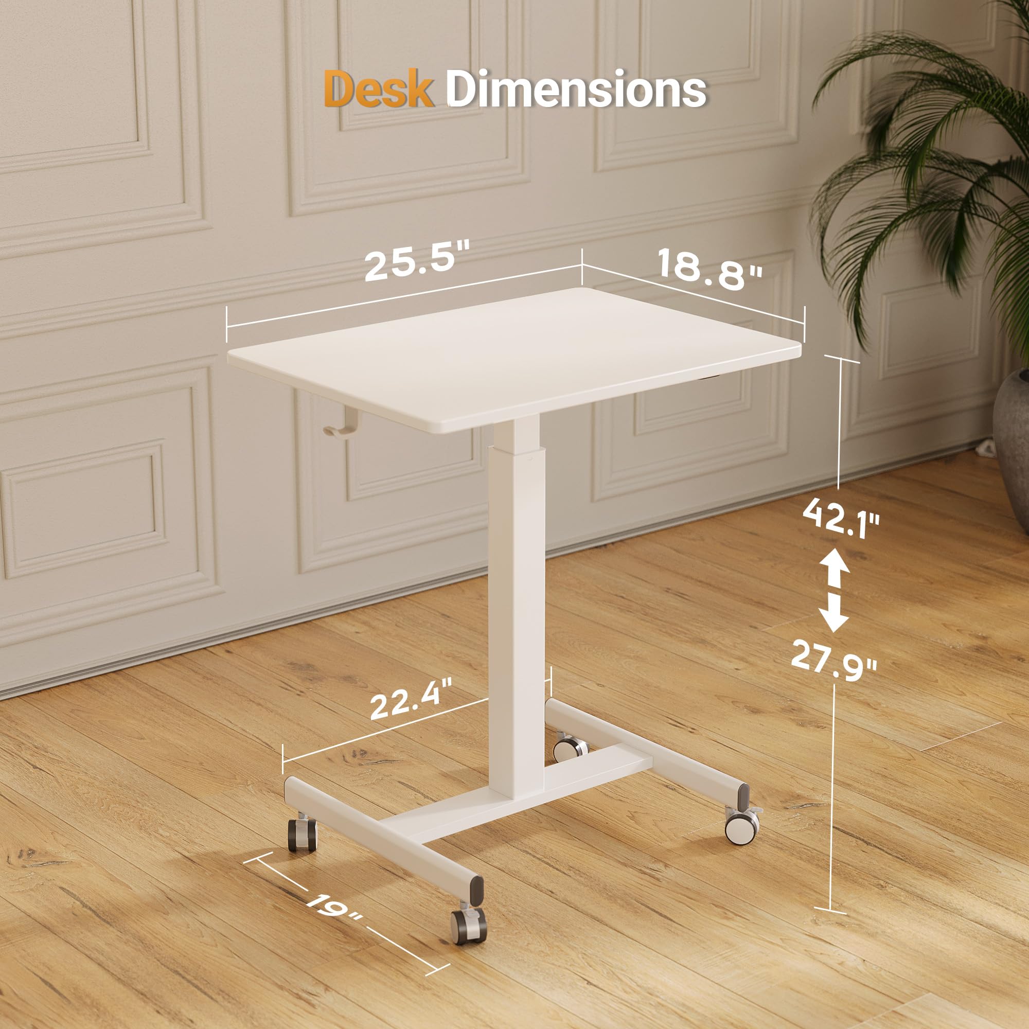 Claiks 65×48cm Stehpult Höhenverstellbar Schreibtisch Klein,Mobiler Laptoptisch Höhenverstellbar mit 4 Rollen,Steh-Sitz Schreibtisch Computertisch, Weiß