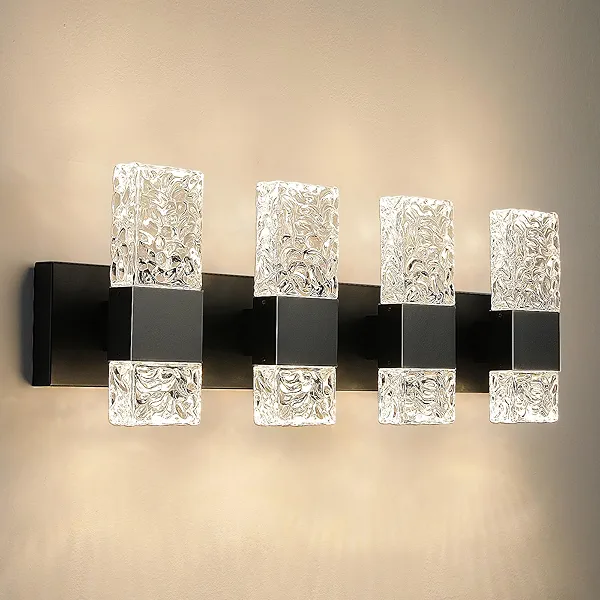 Epinl Black Bathroom Vanity Light Fixtures Bathroom Light Fixtures Over Mirror 4-Light 4000K LED Crystal Wall Sconces Modern 40W Brushed Hardwired Wall Lights for Bathroom Bedroom Living Room