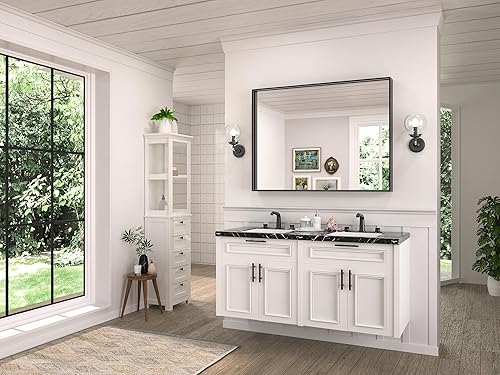 Miniatura 7 de TETOTE Espejo de baño con marco negro de 40 x 30 pulgadas, espejo rectangular grande de pared de baño, marco de metal negro mate, espejo rectangular