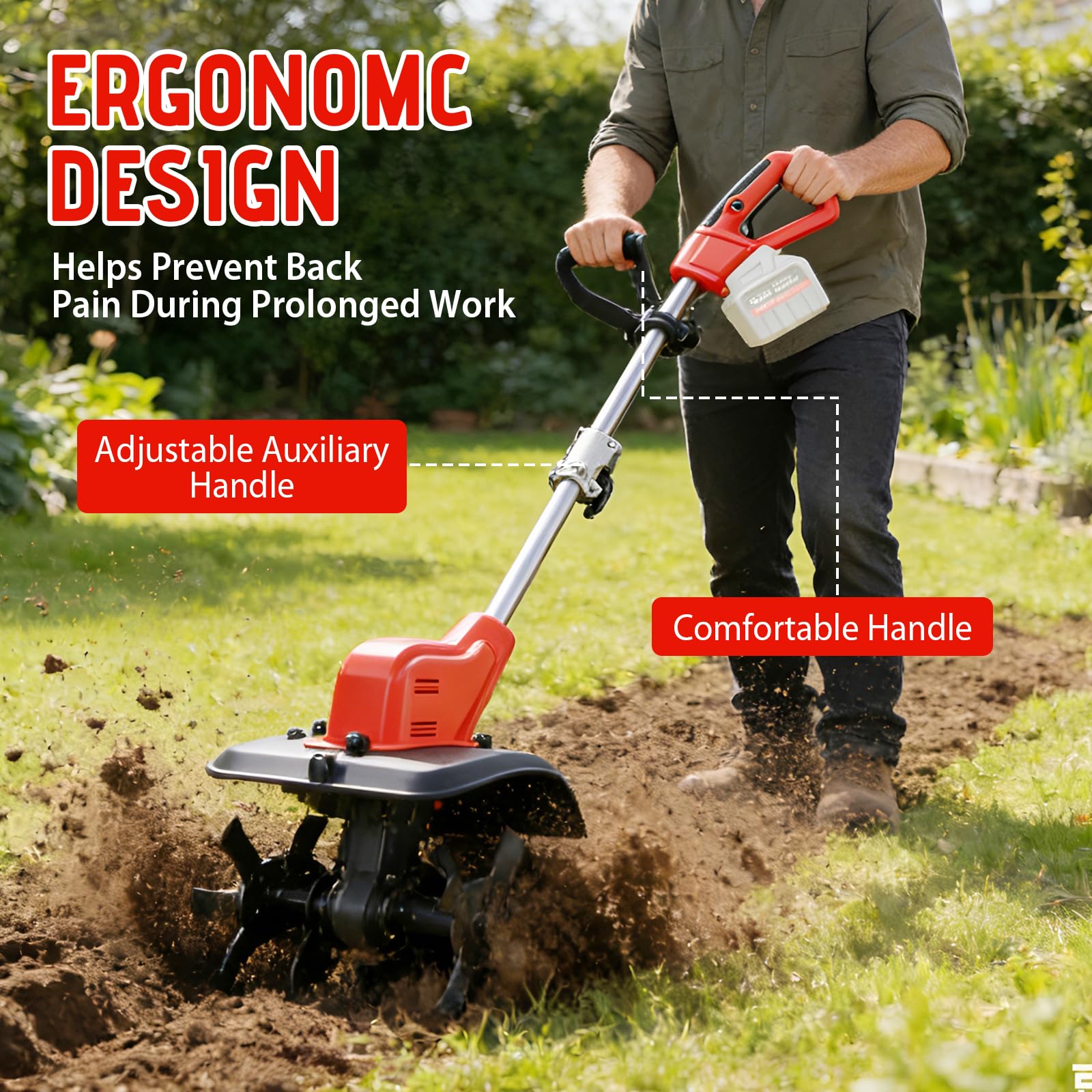 Motoazada Eléctrica Compatible con Makita 21V Batería, Motoazada Eléctrica para jardín y césped con 22 cm de Profundidad de Trabajo, 30 cm de Ancho de Trabajo (Batería no incluida)