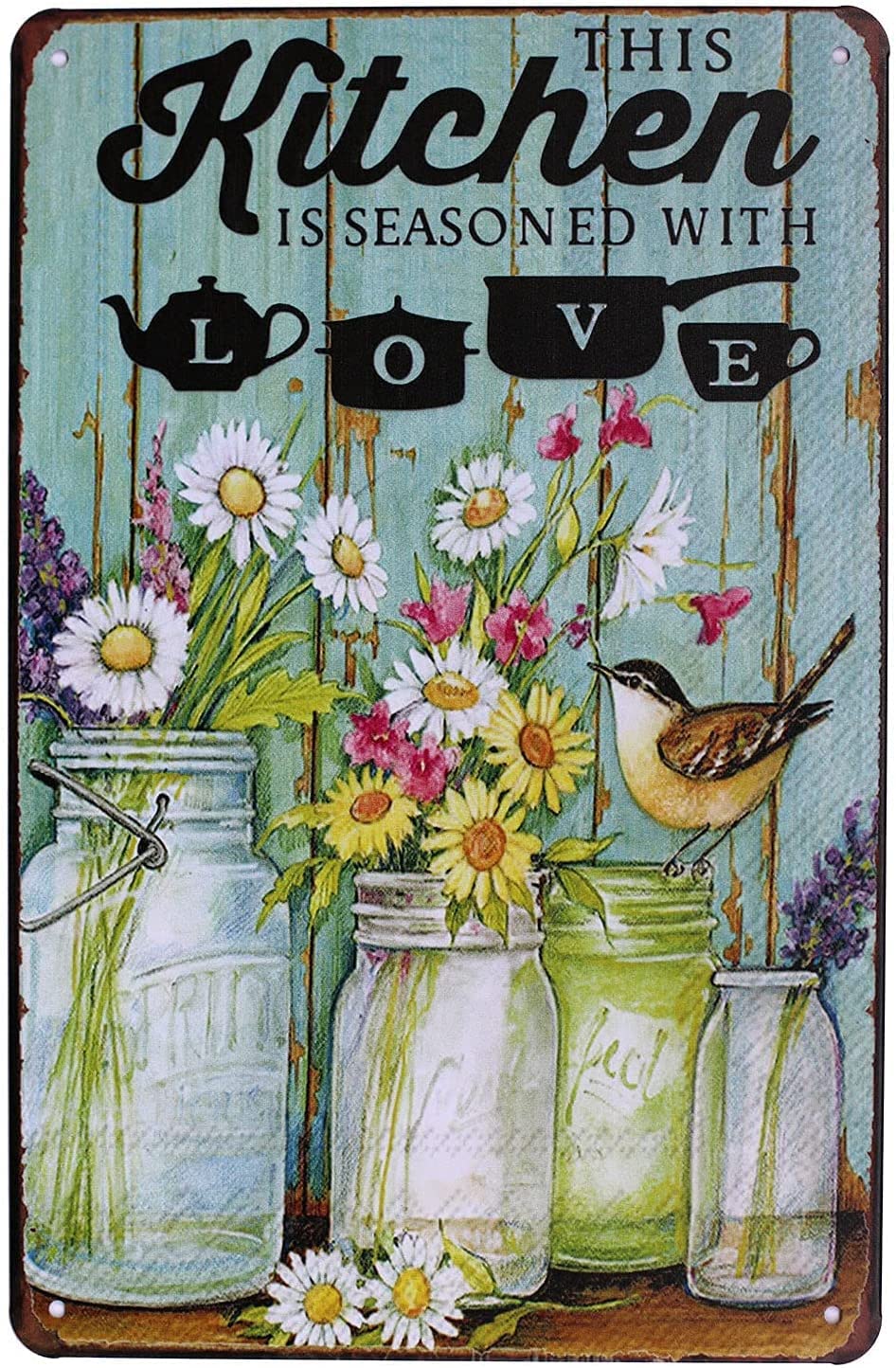 Haosensix Sunflowers Metal Tin Sign Kitchen Love Retro Poster Plaque for Home Decor Country Farm Kitchen Poster Painting 8x12 Inch
