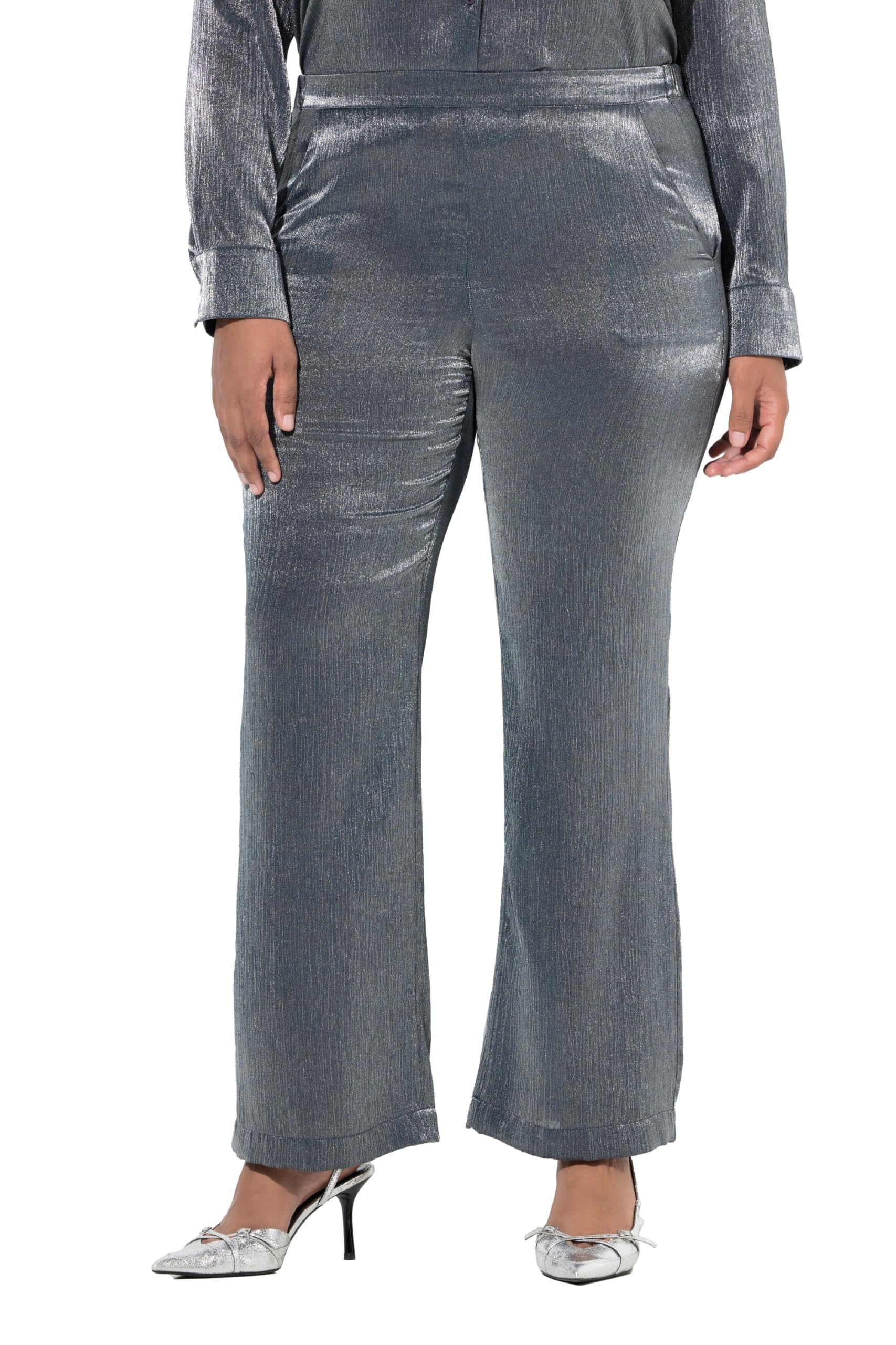 Ulla Popken Damen große Größen Übergrößen Plus Size Hose Rose, Metallic-Schimmer, weites Bein, Komfortbund 847353
