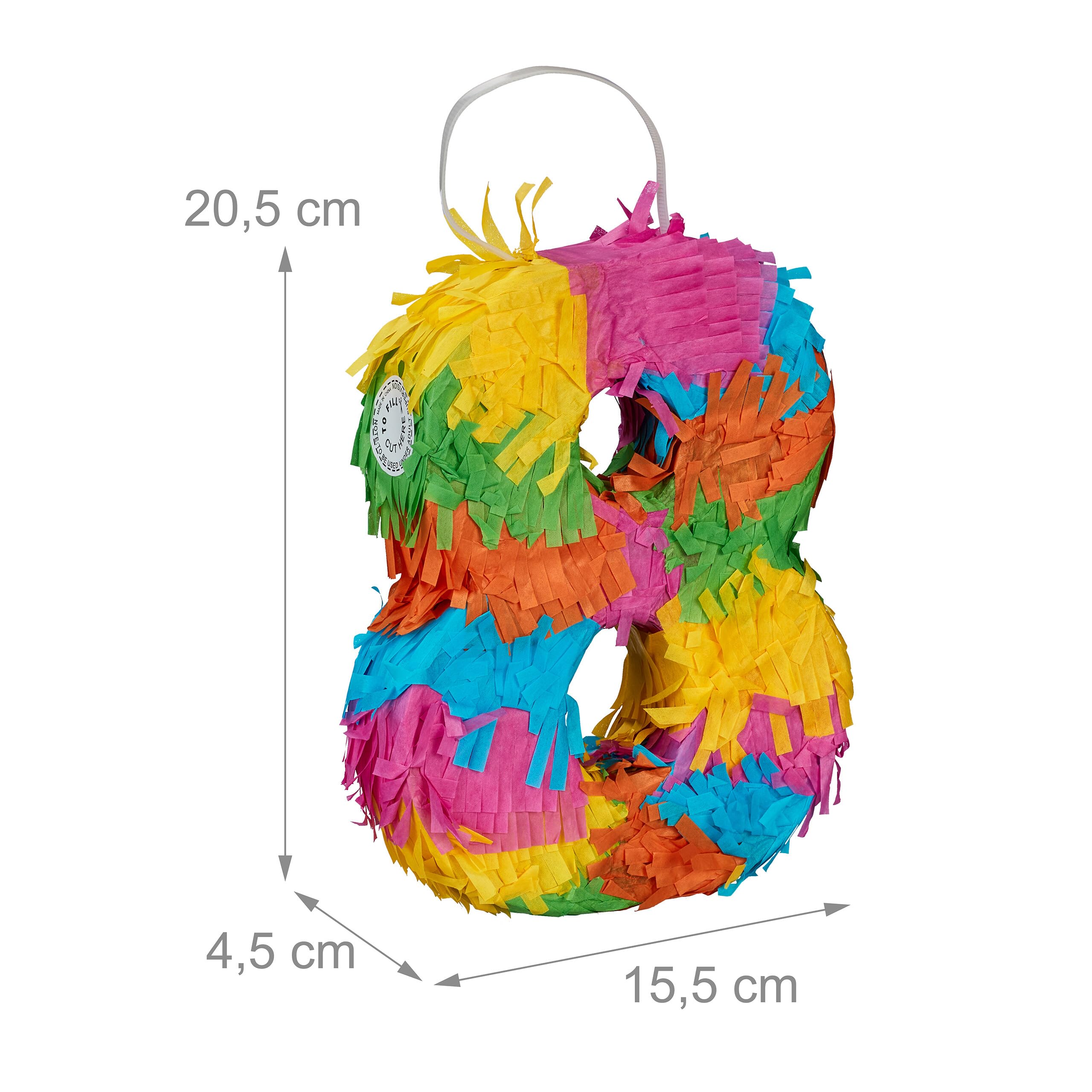 Relaxdays Pignatta Numero 8, Mini Piñata da Appendere, Gioco Bambini, Compleanni, da Riempire 20,5x15,5x4,5 cm, Colorata