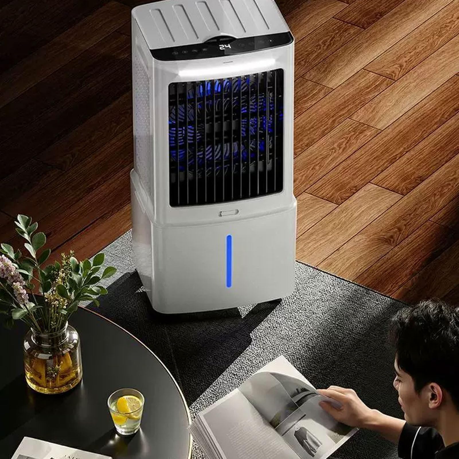 12L Aire Acondicionado Portátil, 3 Velocidades, Enfriador de Aire con Mando a Distancia, Temporizador 1-12h,Depósito Extraíble, para Dormitorio y Cocina