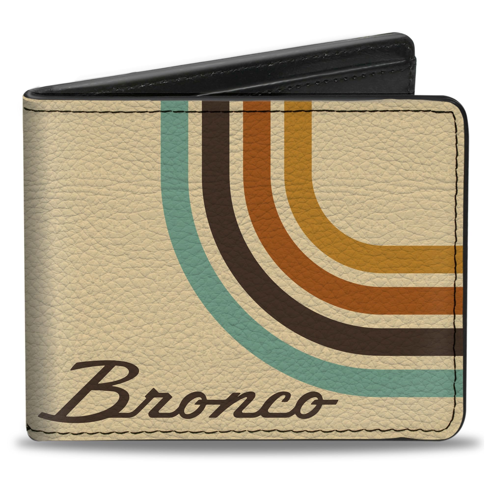 Buckle-Down Ford Wallet, Bifold, Ford Bronco Script Lines Beige Brown Blue Orange, Vegan Leather