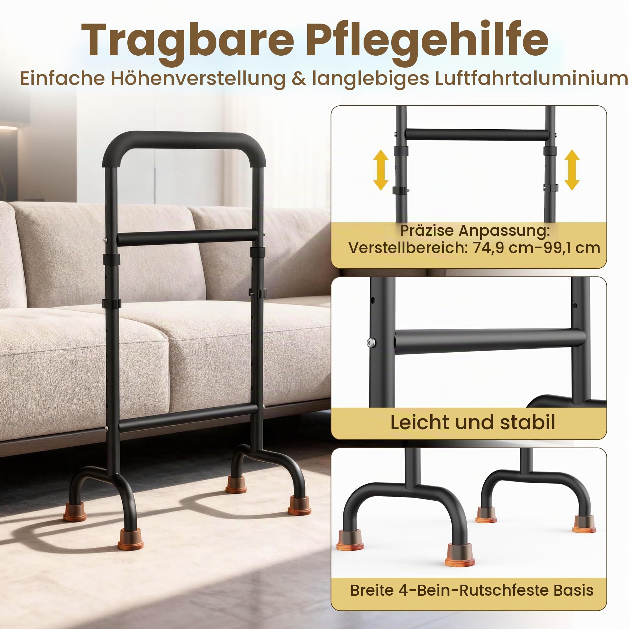 Stehhilfe für Stuhl und Couch, höhenverstellbare Mobilitätshilfe für Senioren, Leichter Aluminiumrahmen mit 204 kg Kapazität
