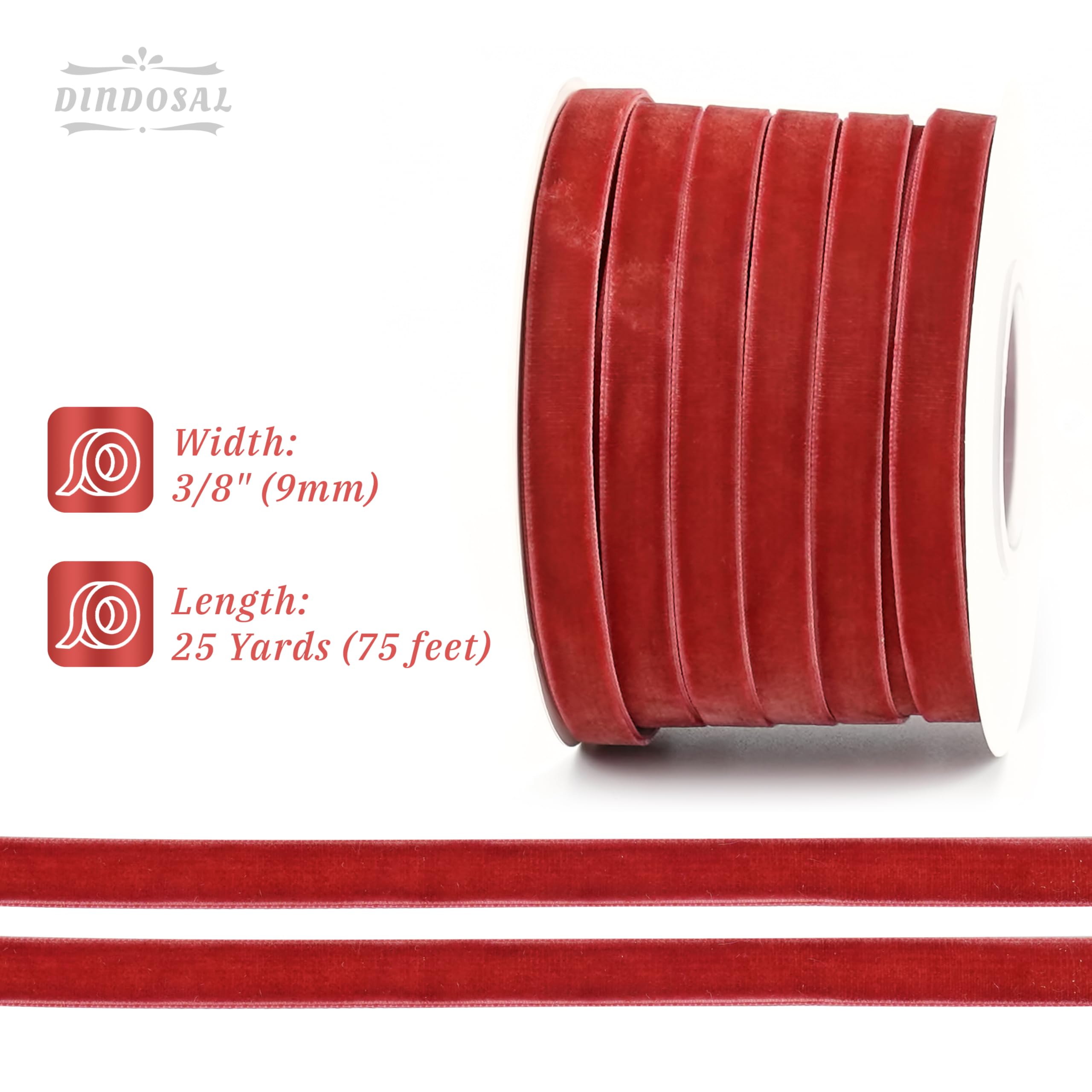 Amazon.com: DINDOSAL Rust Red Velvet Ribbon, 3/8 Inch x 25 Yards