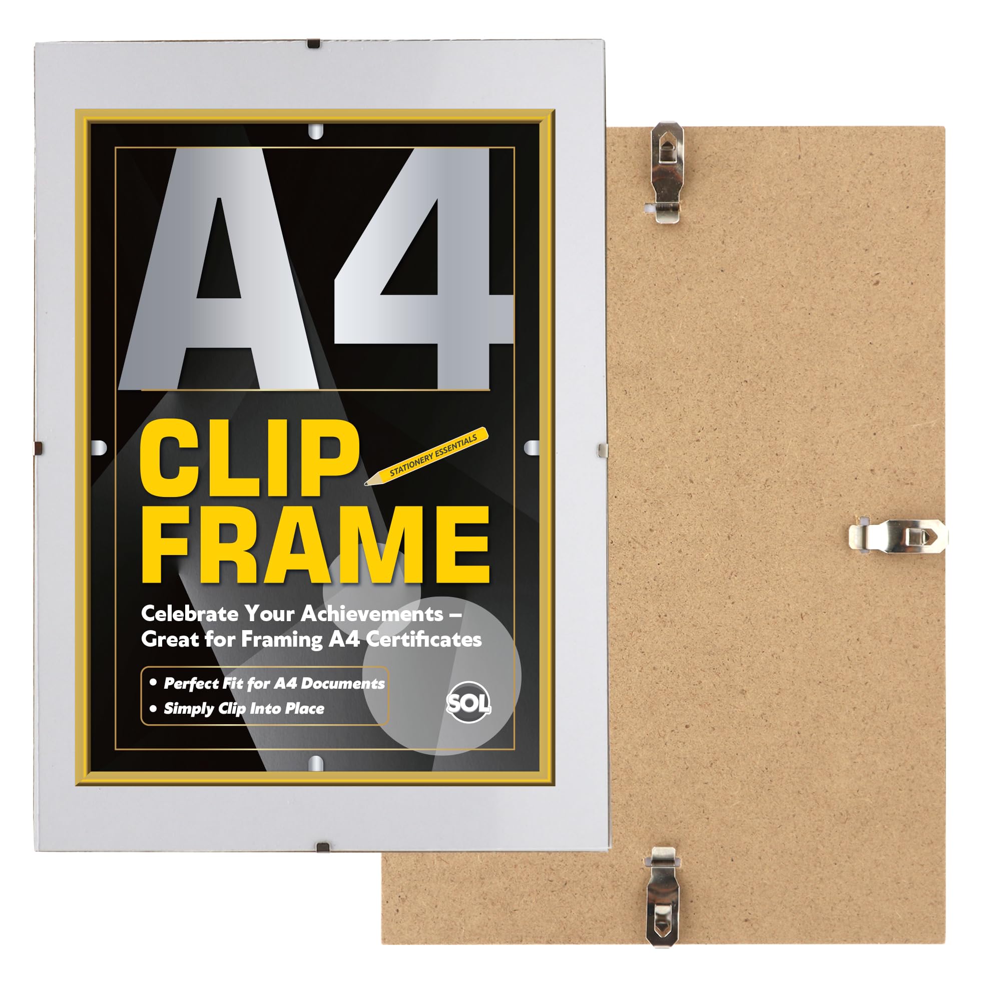 Sol Rm 1Pk A4 Clip Frame - Frameless Photo, Poster & Certificate Display, Clear Non-Glass Shatter-Resistant Modern Frame, Sleek Durable Metal Clips For Home & Office