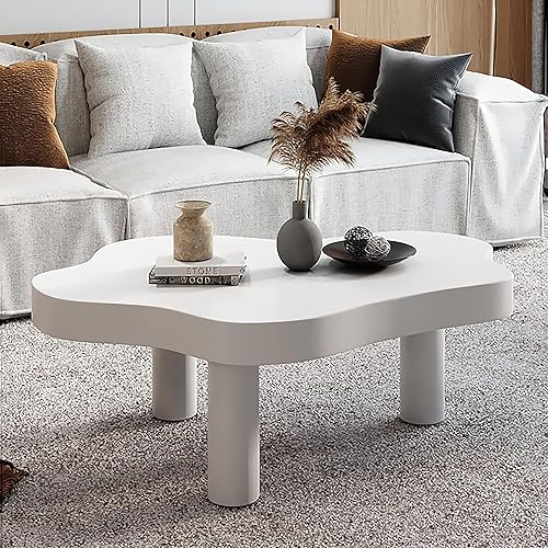 Cloud - Mesa de centro moderna geométrica de madera irregular con 3 patas, mesa auxiliar gruesa de esquina redonda para espacios pequeños, muebles