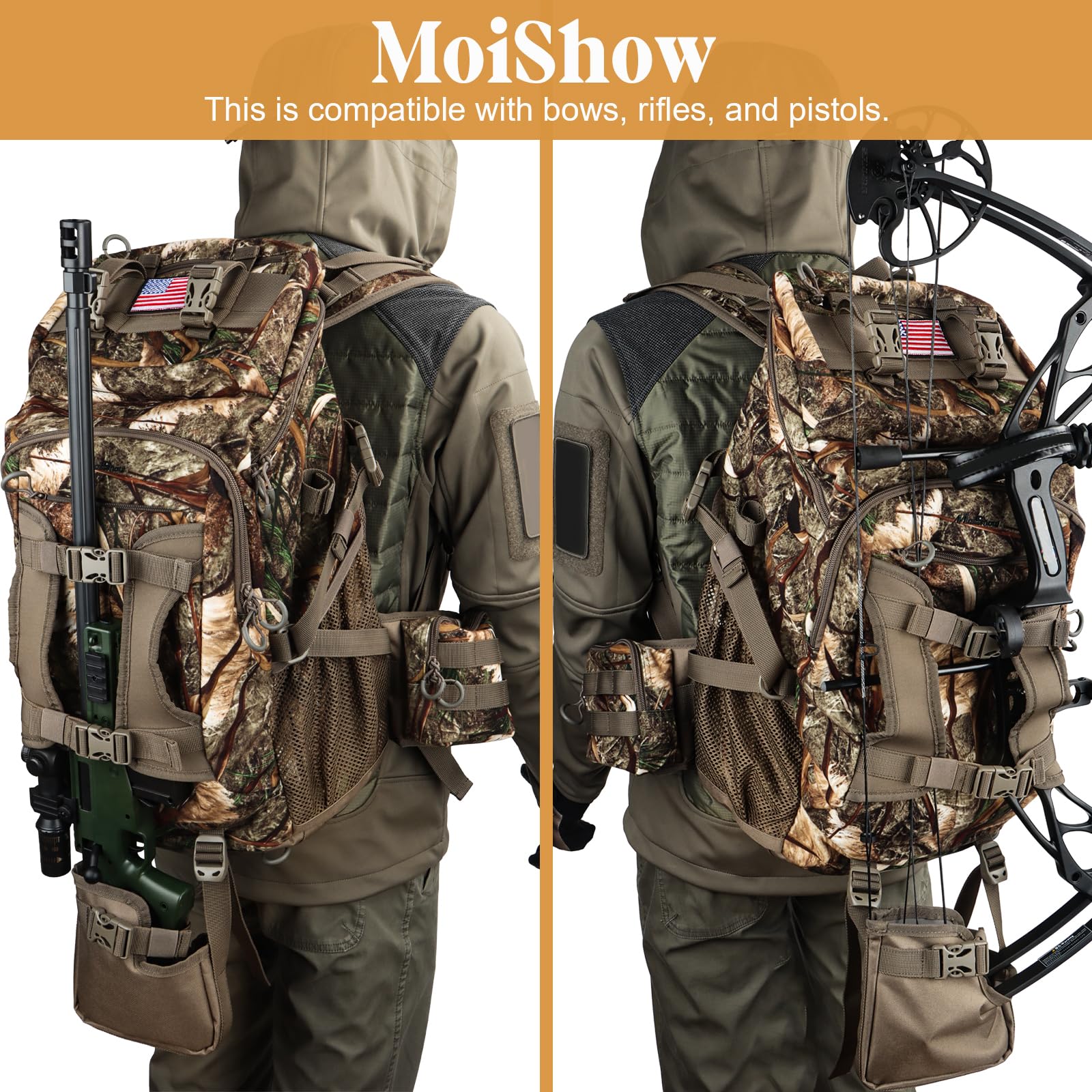Hunting Backpack, Hunting Pack with Rifle Holder, Hunting Backpacks for men, Hunting Bag with Waterproof Rain Cover