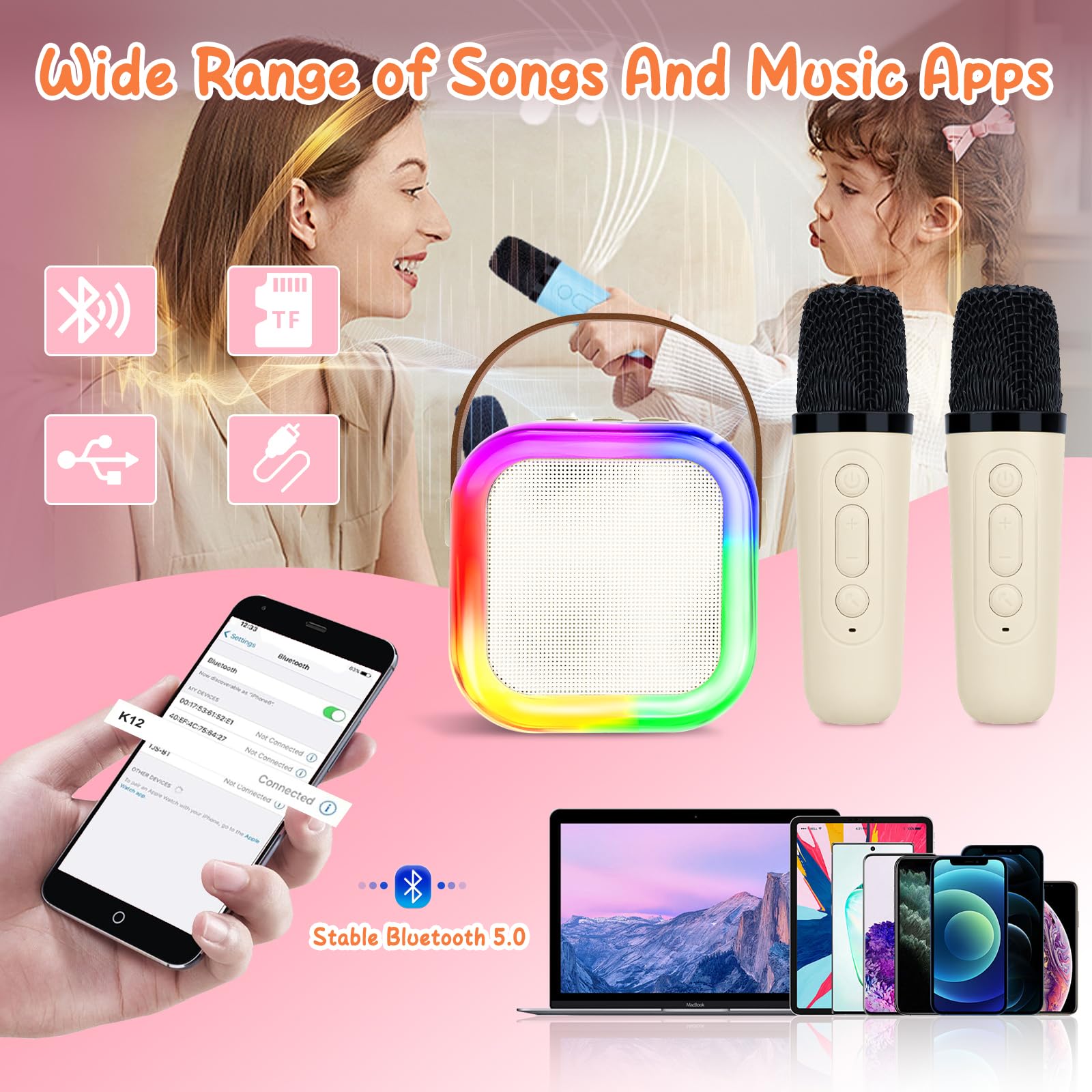 Karaoke per Bambini con 2 Microfono Wireless Karaoke, Regalo Bambina 3-12 Anni Microfono Bluetooth Bambini Giochi Bambina 3-12 Anni Canta Tu Karaoke Bambini Unicorno Bambina Regalo