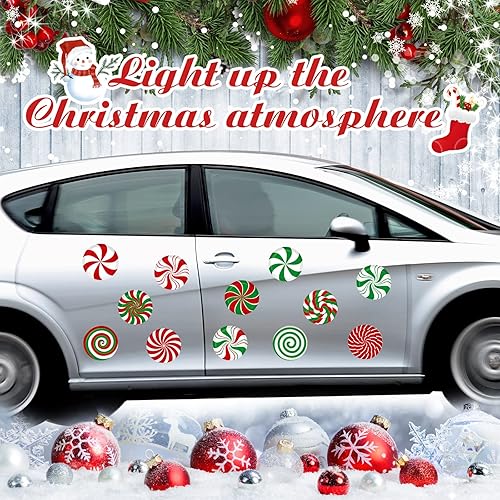 Miniatura 4 de 12 imanes de caramelo de Navidad de 4.7 pulgadas redondos de piruleta para refrigerador, calcomanías magnéticas de caramelo de menta, calcomanías