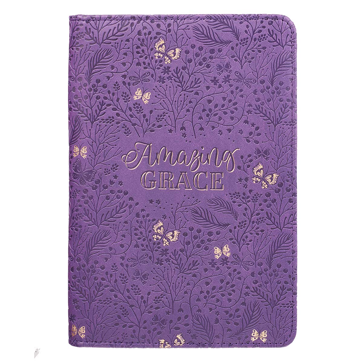 Christian Art Gifts Amazing Grace Zippered Purple Faux Leather Padfolio/Portfolio Folder Notepad Study Kit with 1 Highlighter and 4 Micro Pens for Notes