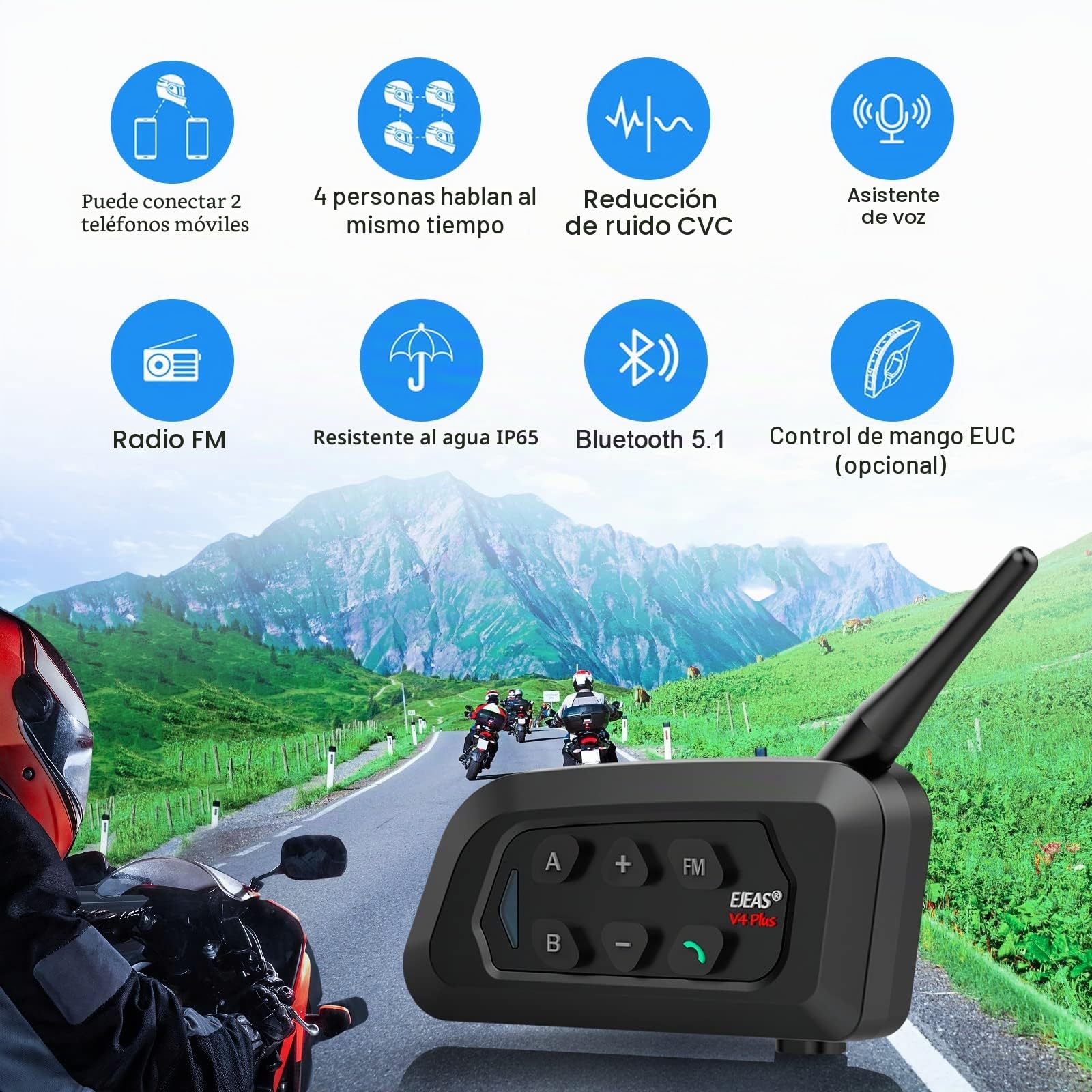 EJEAS V4C Árbitro Bluetooth Intercom Auricular 4 Personas Comunicación Interphone 1500M BT 5.1 Intercomunicador Profesional Inalámbrico para Árbitros de Fútbol y Balonmano(1PC)
