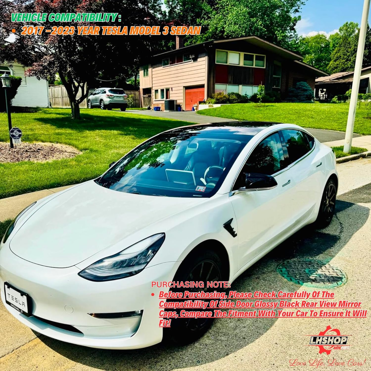 Car Side Mirror Caps for 2018-2025 Tesla Model 3 Accessories Passenger Driver Side View Exterior Mirror Covers Replacement Automotive Body Tuning Parts & Trim, Glossy Black - 1 Pair (Left-Right )