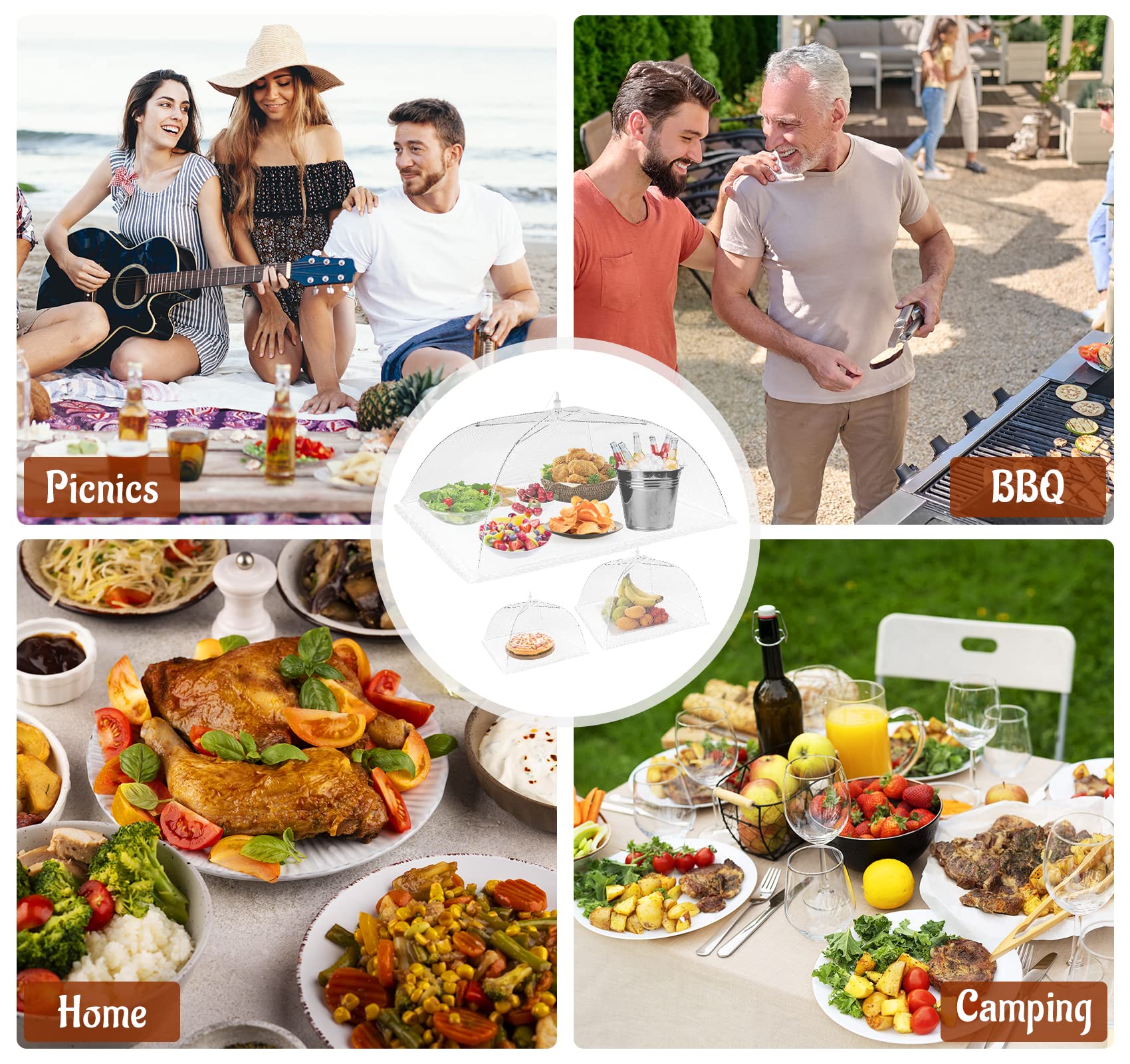 ilauke Coperture Coprivivande Pieghevole Extra Grande,100 x 60 cm, Anti Insetti Set 5pz Copertura in Rete per Alimenti 3 Misure Ideale per Cibi Protezione in Frutta Mangiare Barbecue Picnic, Bianco