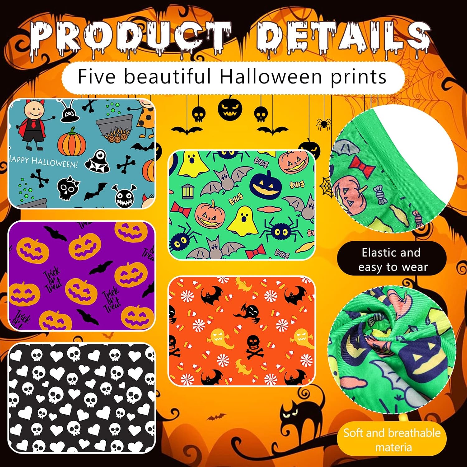 5 Pieces Dog Winter Pajamas Dog Bodysuit Puppy Pajamas Puppy Skull Ghost Jumpsuit Pumpkin Pet Costumes Doggy Bodysuit Shirt Holiday Dog Costume for Pet Puppy Dog Cat Halloween Cosplay (Large)