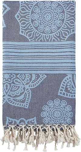 Miniatura 2 de Peshtemal 100% algodón, toalla turca reversible para el baño, playa o piscina, toalla fina para viajes, gimnasio, yoga, spa, 68 x 37 pulgadas (azul