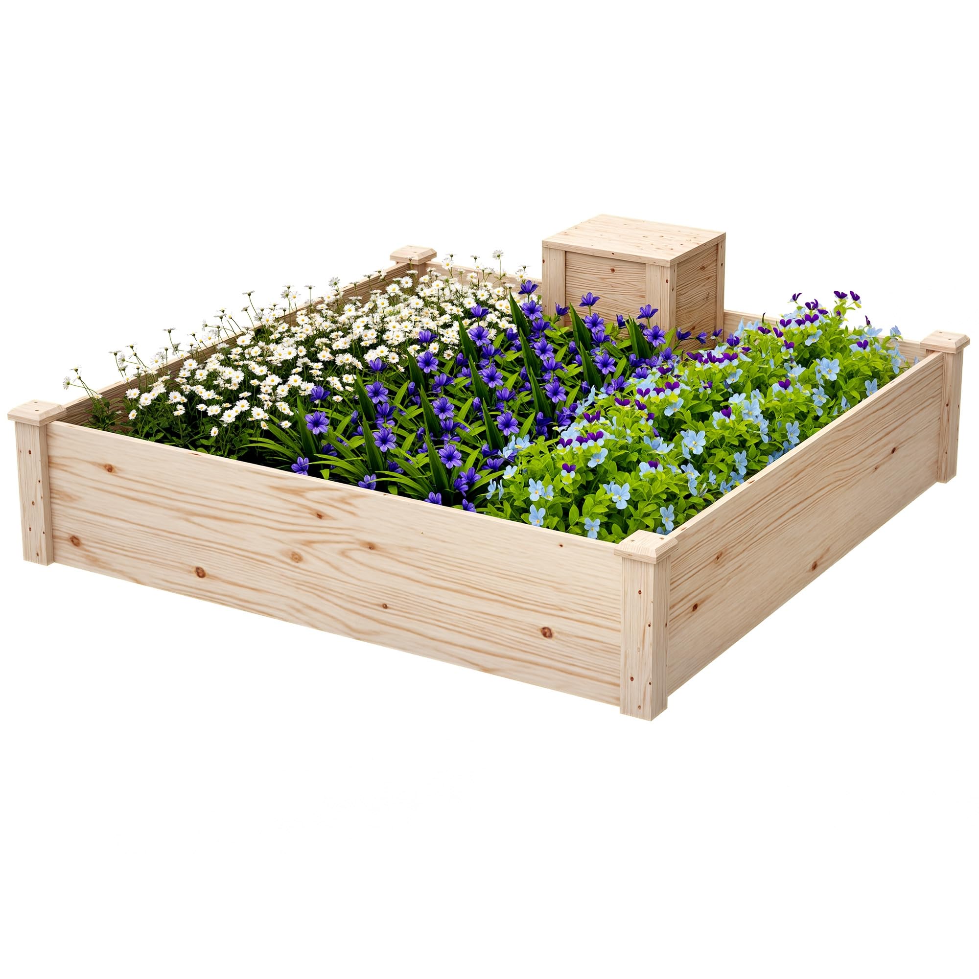 Outsunny Jardinière en Bois Carré Potager 123 x 123 x 25,5 cm Bois Naturel