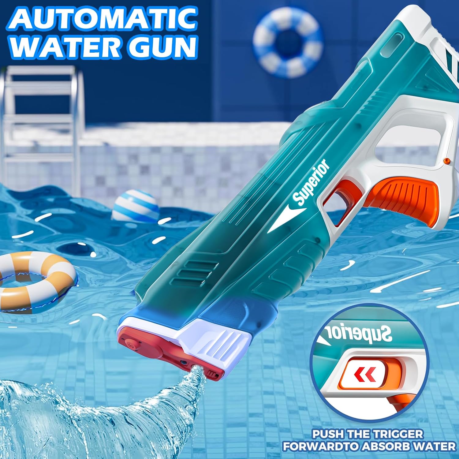Skirfy Electric Water Gun for Adults Kids, Powerful Automatic Squirt Gun, High Powered Shooting 100+ Blasts, Strongest Auto Water Blaster, Long Range, Pool Outdoor Water Toy Game