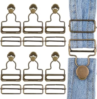 6 Sets Overalls Buckles, 1.25 inch Metal Overall Replacement Clasp Clips with Adjustable Tri Glide Slide Buckle and Buttons, DIY Button No-Sew Accessories for Overall Bib Pants Trousers Jeans Jacket