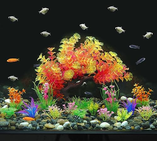 Vista 12 de MyLifeUNIT Decoraciones de pecera, paquete de 15 plantas artificiales de acuario para decoración de peceras (juego de bolas)