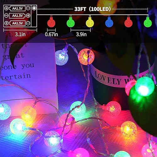 Miniatura 6 de Luces que cambian de color alimentadas por baterías, paquete de 2 unidades en total de 66 pies, 200 luces LED coloridas con control remoto, 8 modos,