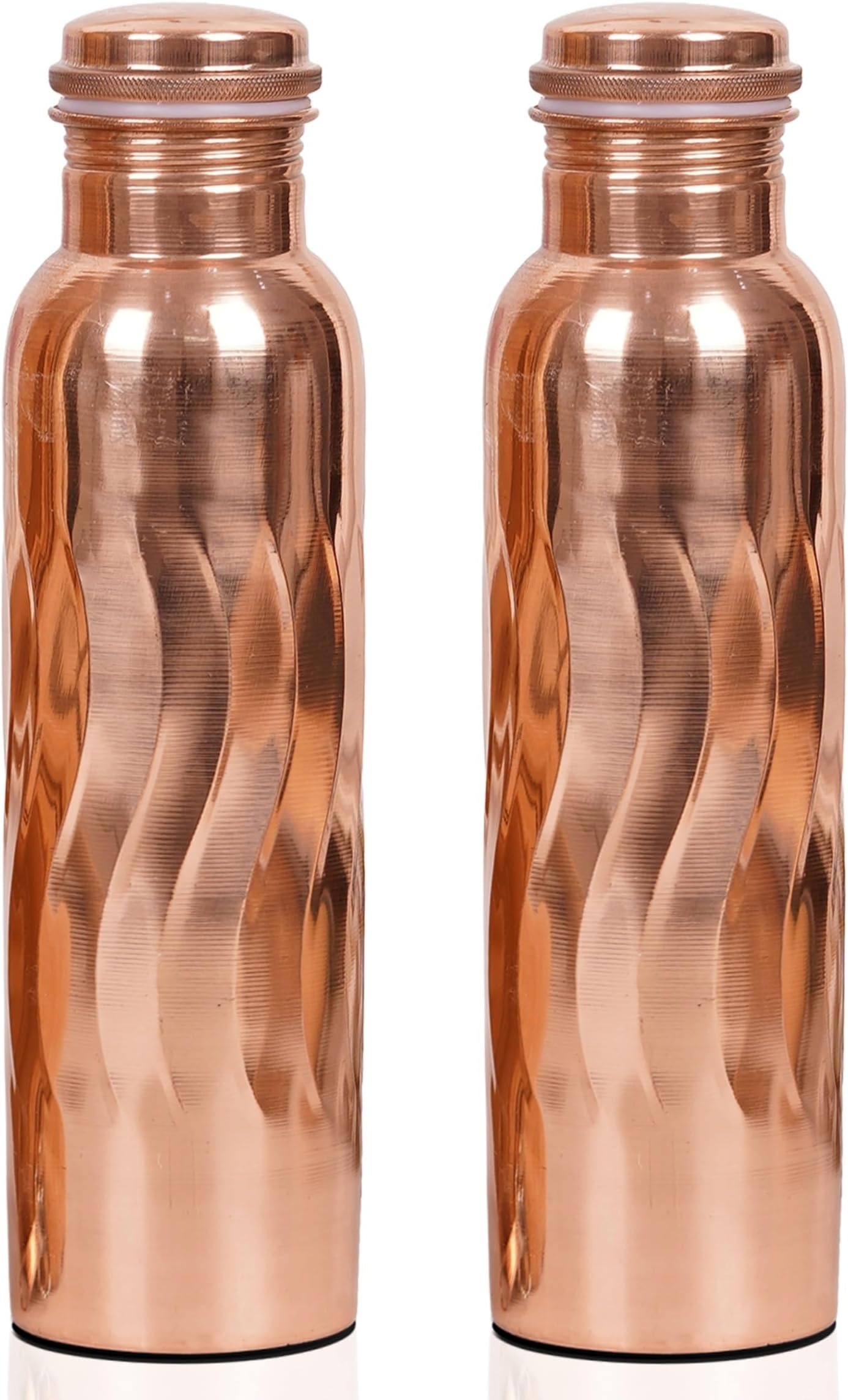Copper Water Bottle Pure Copper Drinking Bottle 1000 ml for Sports, Yoga, Ayurvedic - Pack of 2 (Natural Curve Bottle)