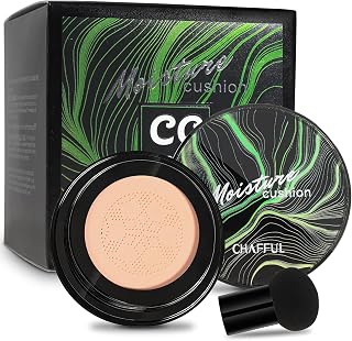 Mushroom Head Air Cushion CC Cream, BB Cream, Moisturizing Concealer, Makeup Base Long Lasting with Mushroom Makeup Sponge, Easy to Apply, Round (Natural)