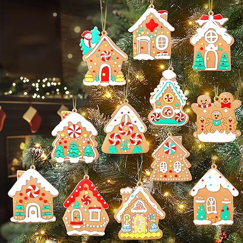 Miniatura 7 de 12 adornos navideños de hombre de jengibre para decoración de árbol de Navidad, adornos de goma de jengibre para árbol de 3 pulgadas de alto,