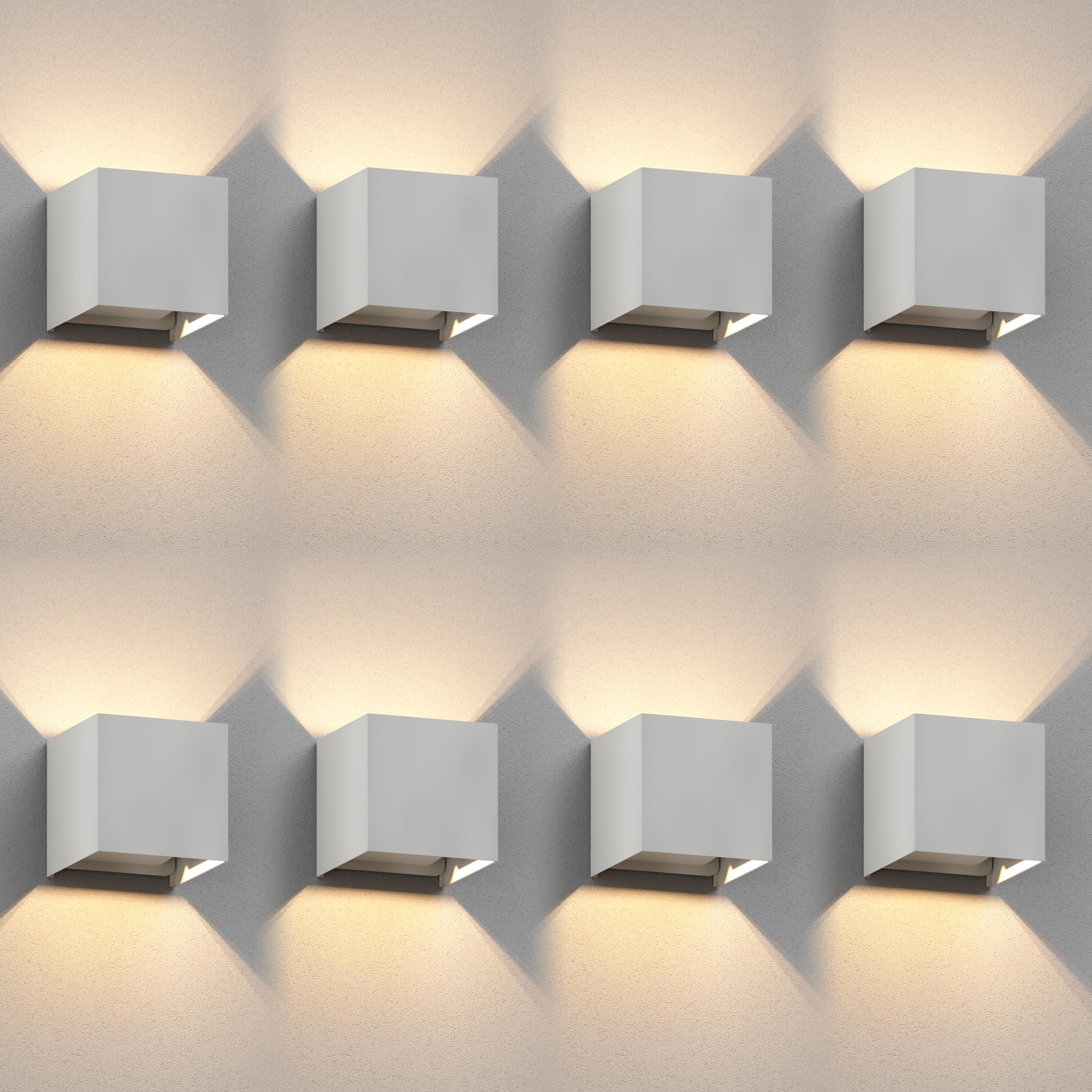 ledscom.de 8x Wandleuchte CUBEL für außen, IP65, Up-/Downlight, weiß matt, quadratisch, 1x G9 max. 10W