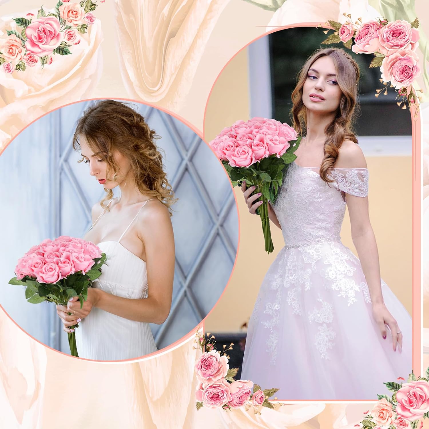 24 Pcs Pink Rose Artificial Flowers with Long Stem Real Touch Silk Plastic Bouquet Pink Roses Bulk for Wedding Party Table Centerpieces Festival Decorations - Image 7