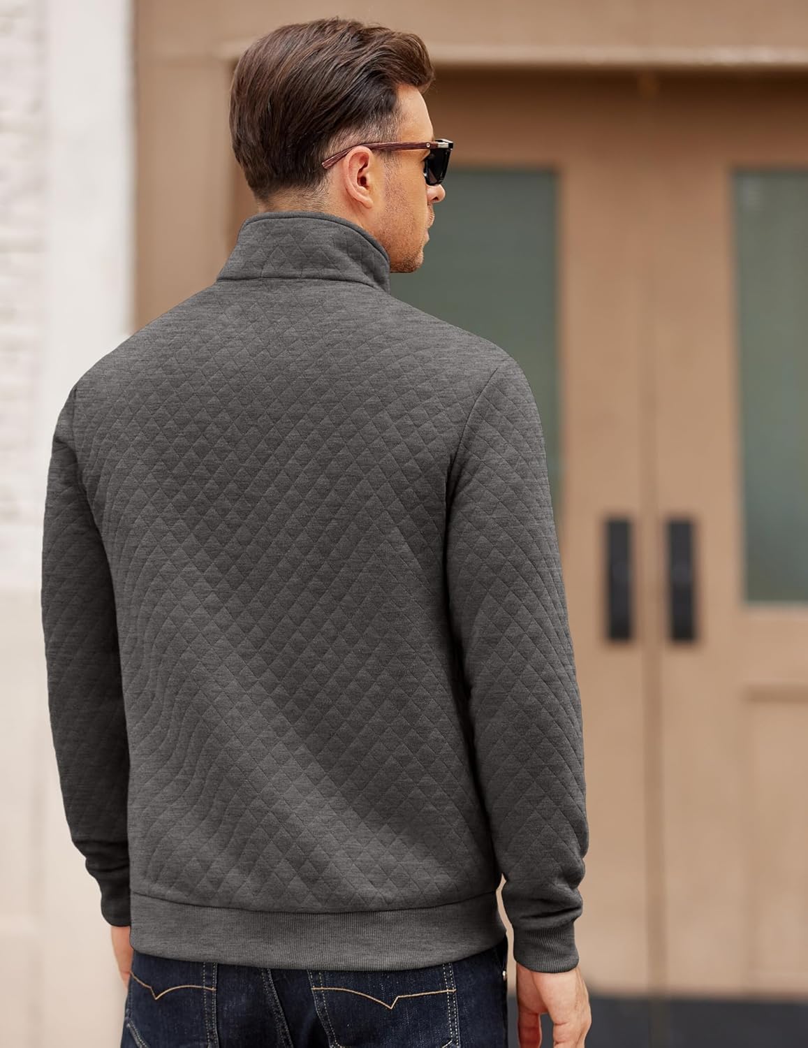 COOFANDY Mens Zip Up Sweatshirt Mock Neck Quilted Jacket Casual Lightweight Sweater Jackets with Pocket - Image 8