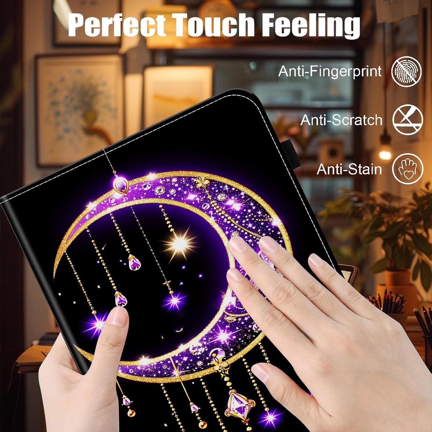 Case for 7" All-New Kindle Paperwhite 12th Gen 2024 & Kindle Colorsoft Signature Edition (2024 Release),Card Slot PU Leather TPU Case Pen Holder Auto Wake Sleep,Moon Stars