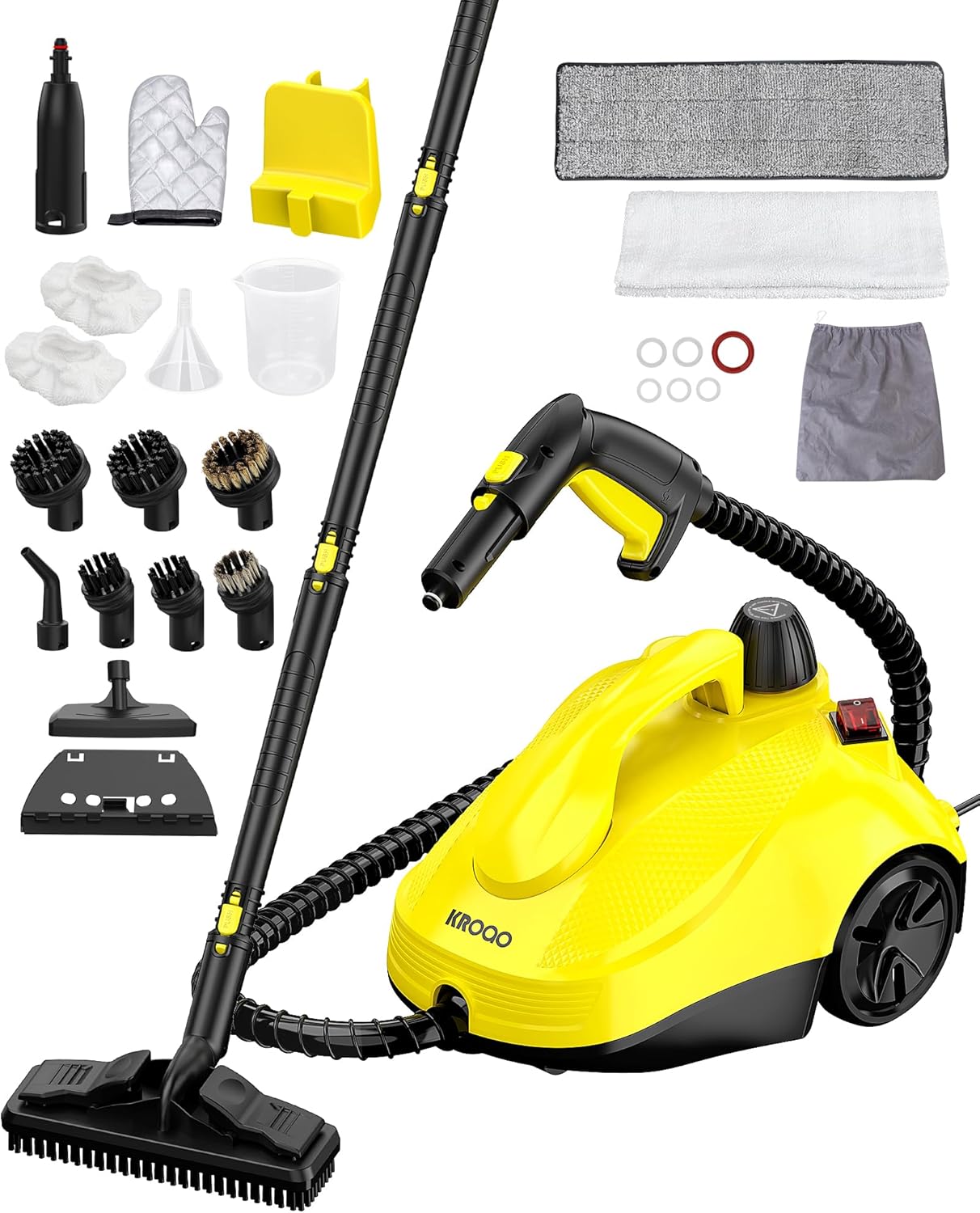 Multi-Purpose Steam Cleaner for Grout, Tile, Car Detailing & Home Appliances - 23 Attachments for Grime, Grease, Bacteria Removal - with 16.4ft Long Cord Yellow