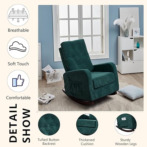 Miniatura 13 de Dolonm Mecedora moderna para el cuarto del bebé, tapizada de terciopelo, con botones copetudos, respaldo alto, sillón decorativo para sala de estar,