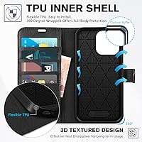 Vista 5 de Funda tipo billetera TUCCH para iPhone 15 Pro Max, con bloqueo RFID, con soporte para 4 tarjetas, a prueba de golpes, con interior de TPU, con funda