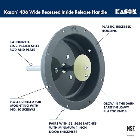 Kason 0486A Wide Recessed Inside Release Handle, 10486A00400