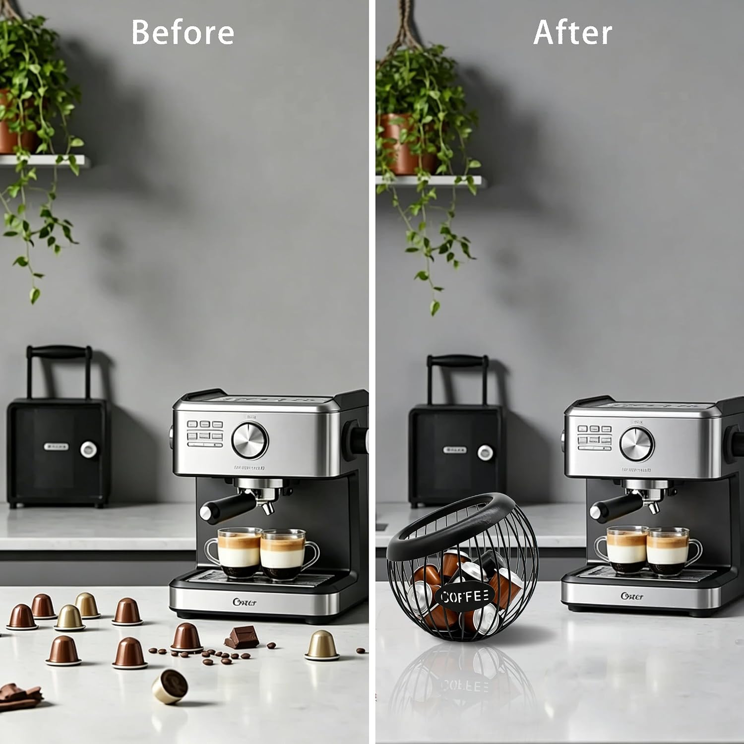 Coffee Pod Holder, K Cup Holders for Counter, Capacity Metal Coffee Pods Storage Organizer Coffees Capsule Container Basket, Bar Station Accessories, Black
