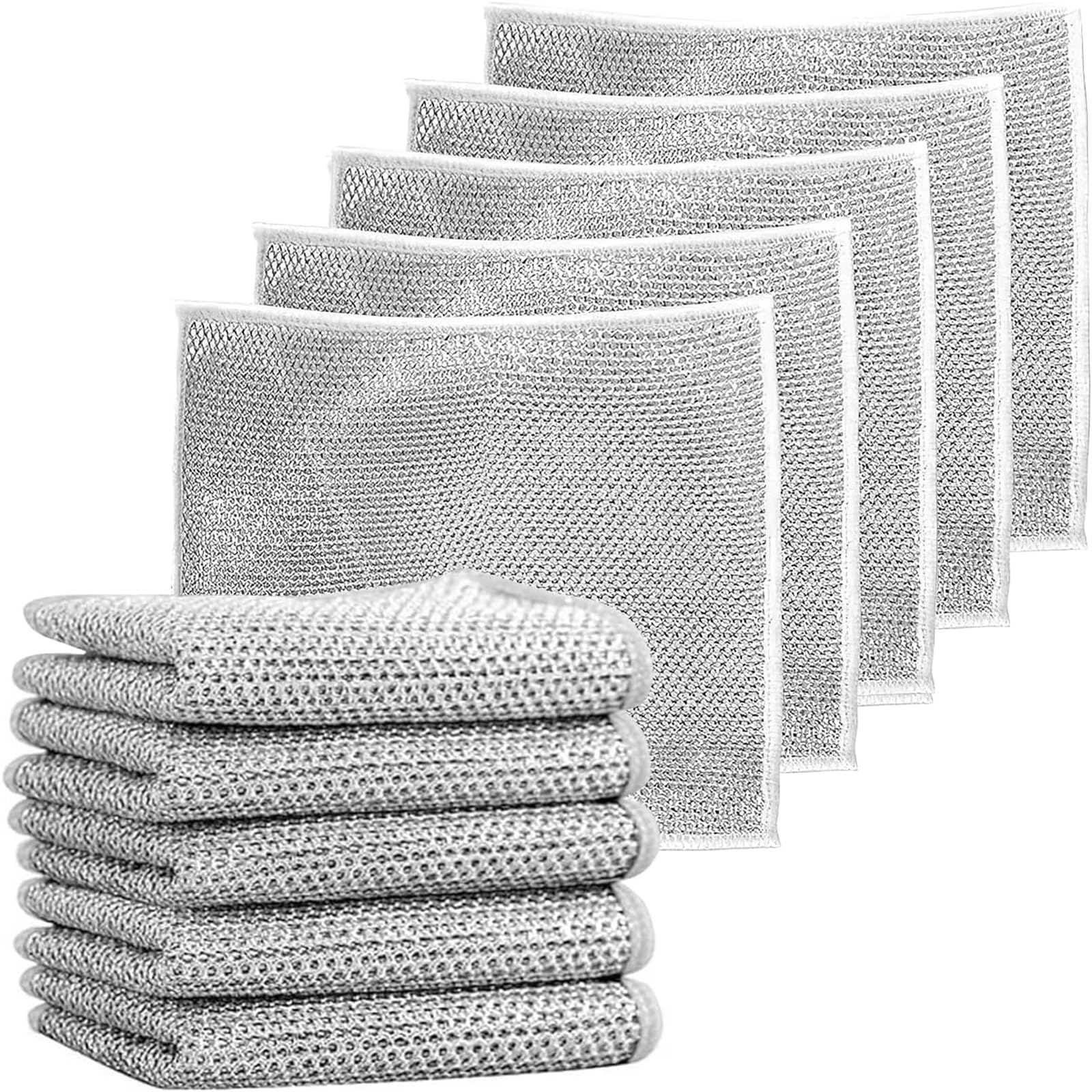 Multipurpose Wire Cleaning Cloths, 10 Pack Multipurpose Dishwashing Rags Non-Scratch Wire Dish Cloths Dishcloth Scrubs Cleans for Dishes, Sinks, Counters, Stove Tops