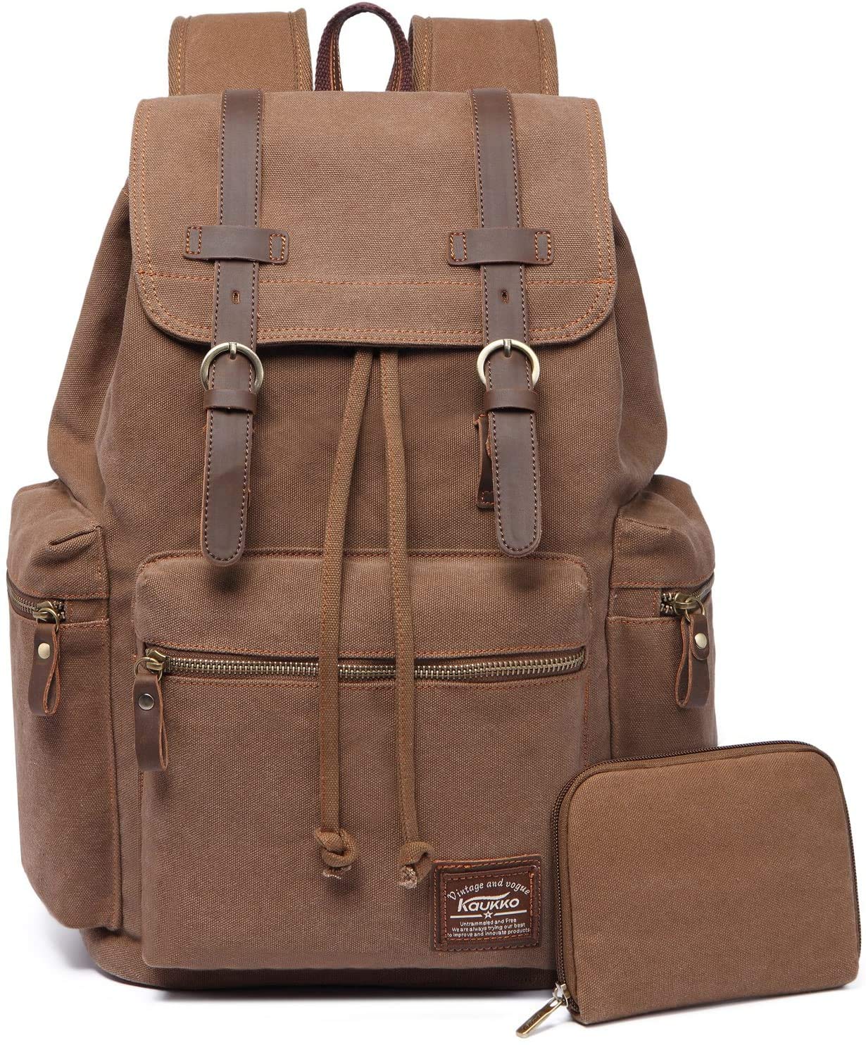 KAUKKO Mochila vintage school bolsas de Multifuncional para chico y Chicas (Caqui)