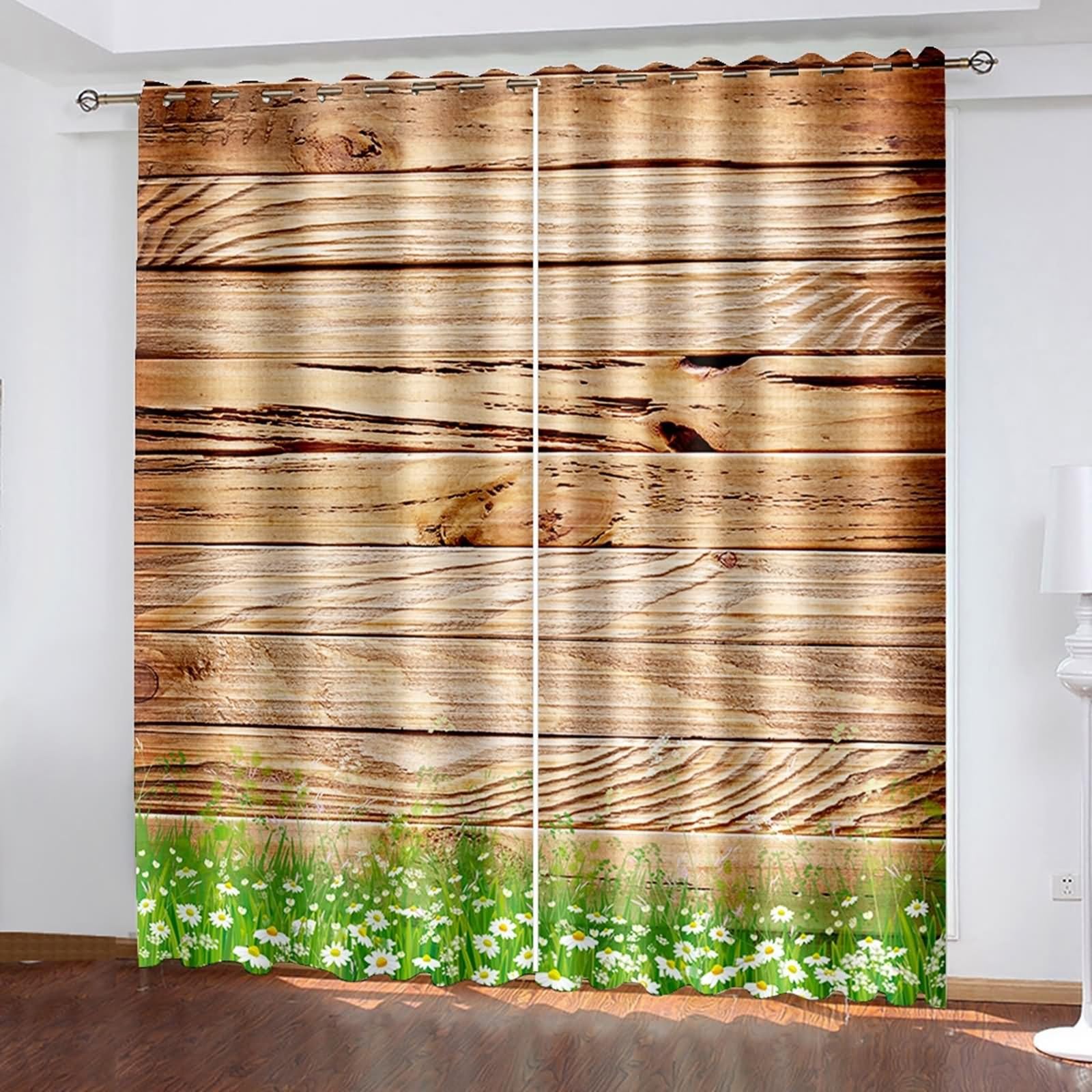Cortinas elegantes Bishilin de madera y flores 2 paneles estilo vintage rústico