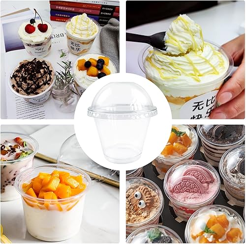 Miniatura 3 de Rainmae Paquete de 50 vasos desechables de plástico transparente con tapas de cúpula, tazas de postre de cristal PET de 9.1 fl oz9 onzas para