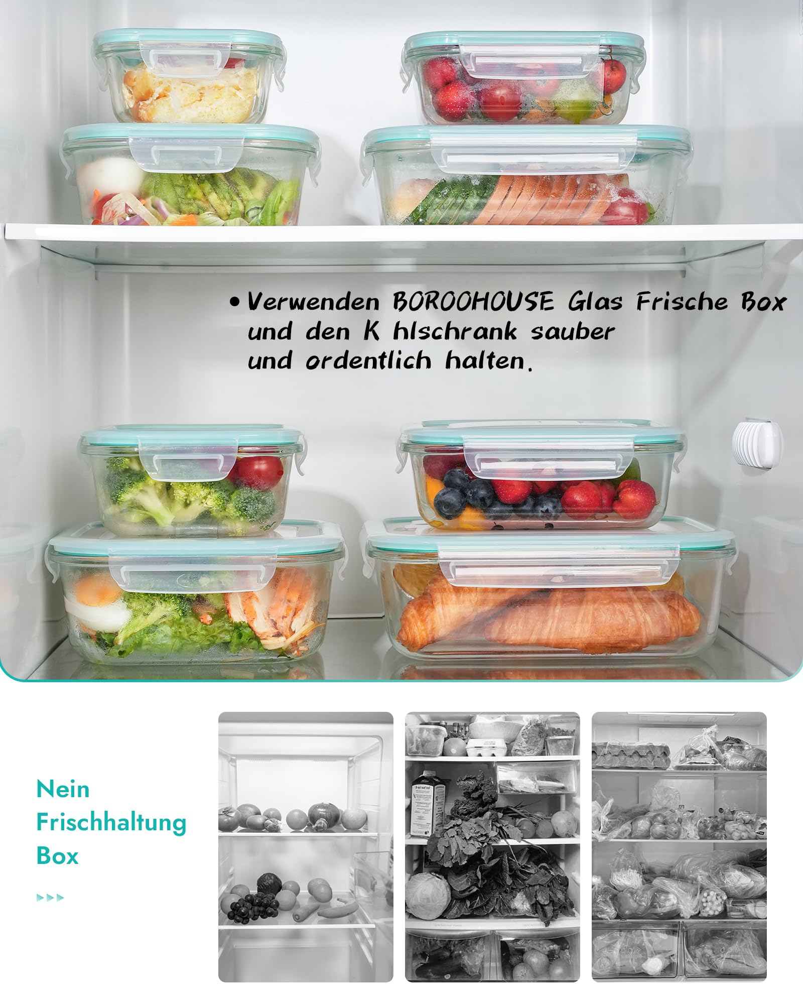 Frischhaltedosen aus Glas 8er-Set – Vorratsbehälter, Ofenfest (-20°C bis 510°C), Luftdichter Verschluss, Stapelbar, Geschenkverpackung