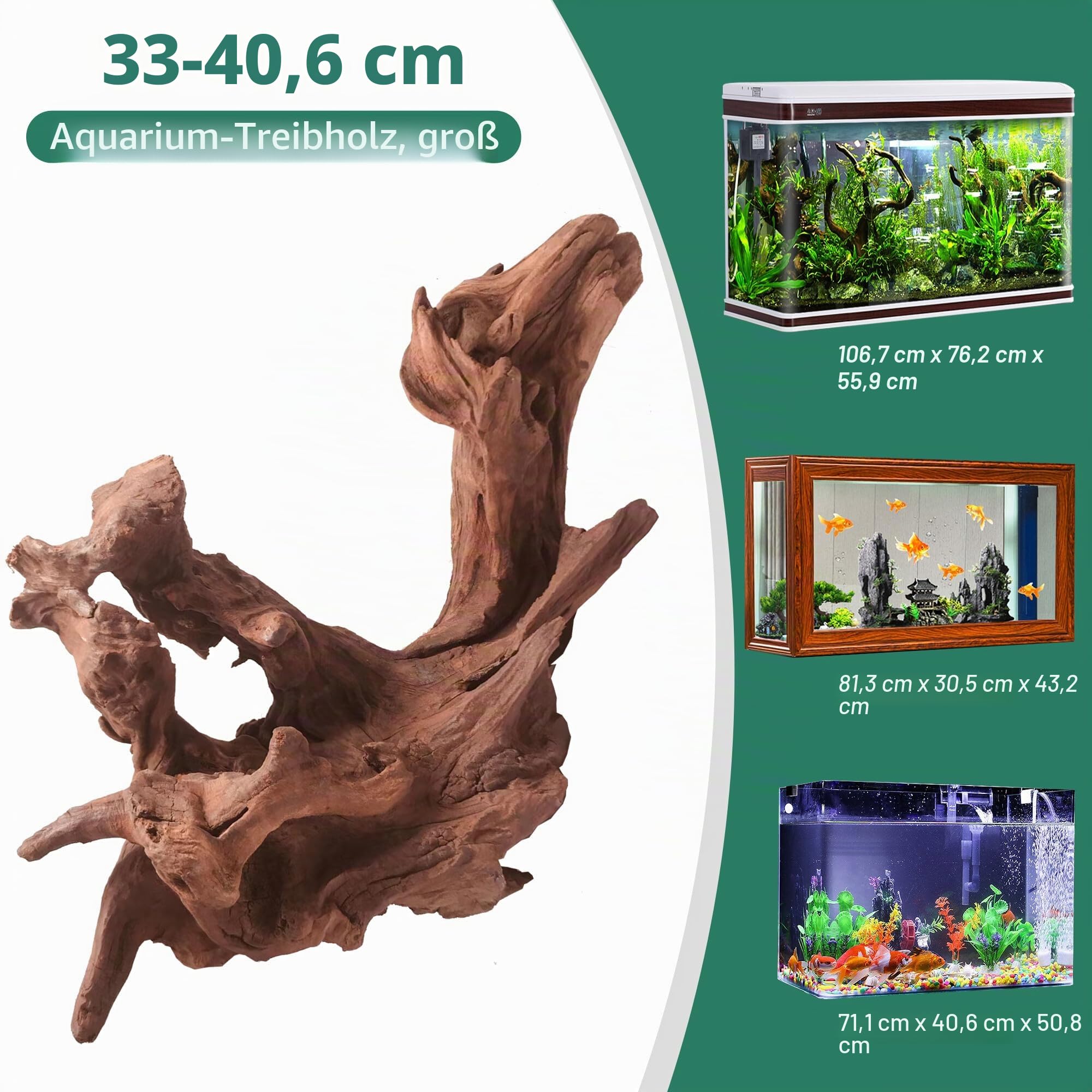 WDEFUN Natürliches Treibholz für Aquarium-Dekoration, 1 Stück, 33-43 cm, großes Treibholz für Dekorationen an Aquarien, Reptilien, Bartdrachen oder Luftpflanzen